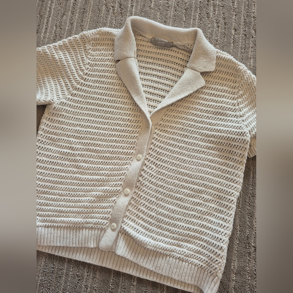 Everlane Cream Crochet Knit Polo